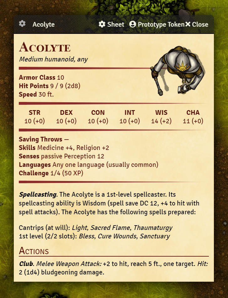 Monster Blocks example: Acolyte